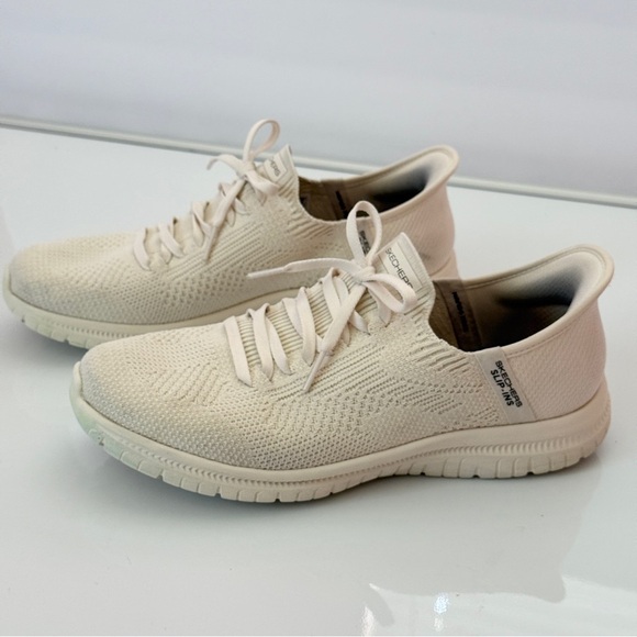 Skechers Women's Beige Slip-In Knit Sneakers - Picture 7 of 15